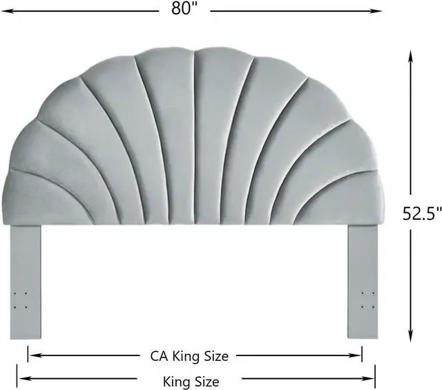 Alt view image 2 of 6 - 24KF Stunning Crown Design King Headboard, Upholstered Soft Velvet Petal Pattern Headboard King/CA King-Gray