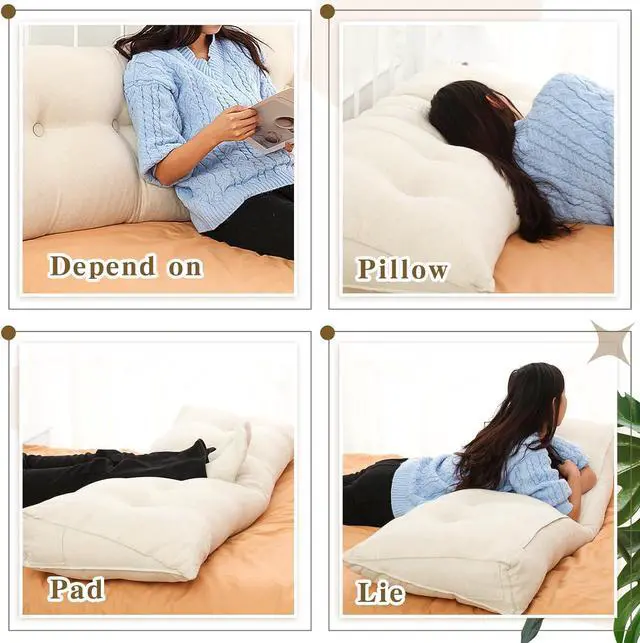 Alt view image 4 of 7 - Wenqik Wedge Pillow Triangular Headboard Bed Reading Backrest Back Support Long Pillow with Removable Cover for Dorm Room Supplies Housewarming Gift(Queen (59 x 20 x 8 Inch),Beige)