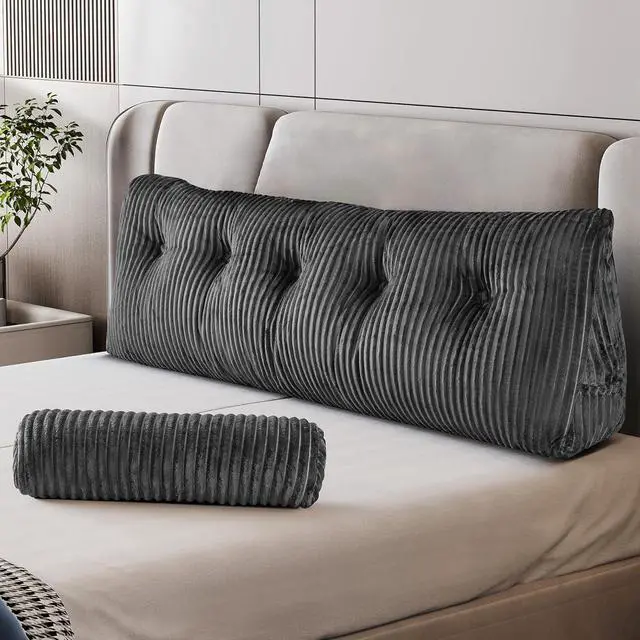Main image of Z-hom Queen Pillow Headboard with 2 Roll Pillow, Triangular Wedge Headboard Pillow, Large Reading Pillow Bed Reading Pillow for Bed Sitting Up Sleeping, Backrest Pillow for Back Pain Relief, Grey