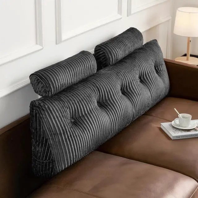 Alt view image 2 of 7 - Z-hom Queen Pillow Headboard with 2 Roll Pillow, Triangular Wedge Headboard Pillow, Large Reading Pillow Bed Reading Pillow for Bed Sitting Up Sleeping, Backrest Pillow for Back Pain Relief, Grey