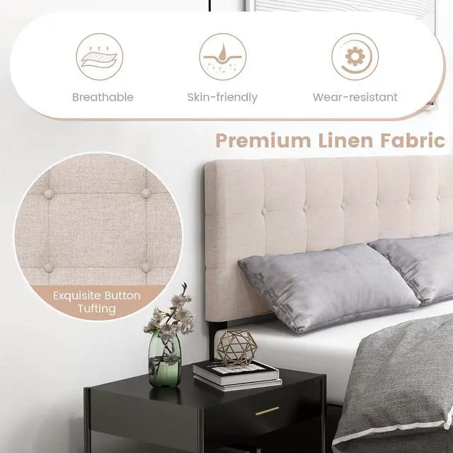 Alt view image 7 of 7 - KOMFOTT Linen Upholstered Headboard for Full & Queen Size Bed Frame, Tufted Button Bed Headboard with Solid Rubber Wood Legs, Rectangular Headboard with Adjustable Width, Beige