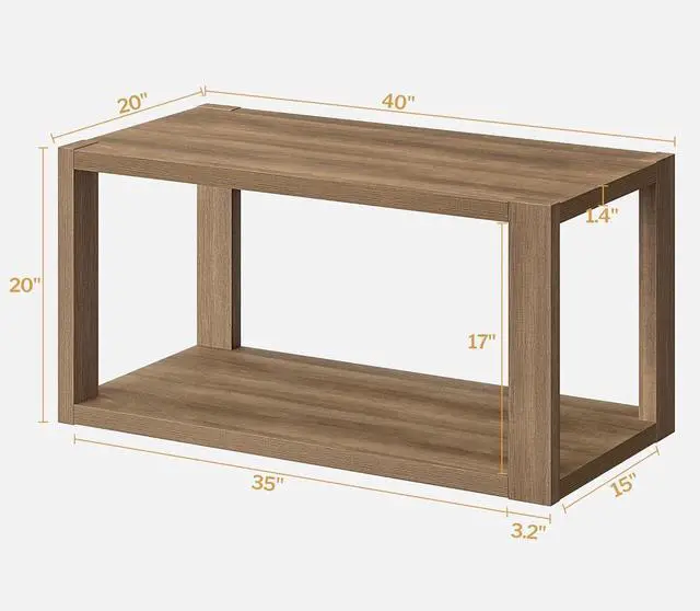Alt view image 2 of 7 - SICOTAS Farmhouse Rectangle Coffee Table - Boho Center Table with Storage Shelf, Rectangular Table Accent Table, 2-Tier Sofa Side Table Mid Century Small Table