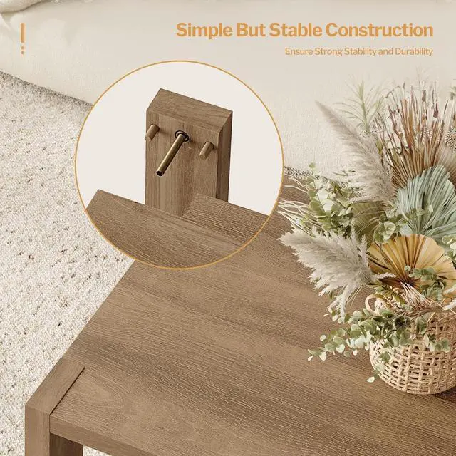 Alt view image 6 of 7 - SICOTAS Farmhouse Rectangle Coffee Table - Boho Center Table with Storage Shelf, Rectangular Table Accent Table, 2-Tier Sofa Side Table Mid Century Small Table