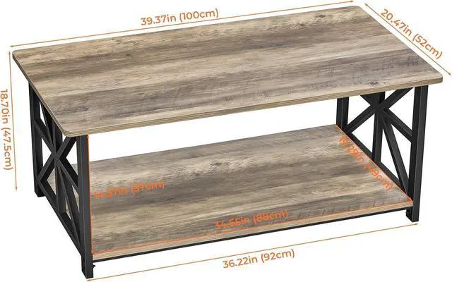 Alt view image 3 of 7 - GreenForest Coffee Table for Living Room with Round Corners Farmhouse Style Center Table with Storage Shelf 39 Inch Space Saving Easy Assembly Gray Wash