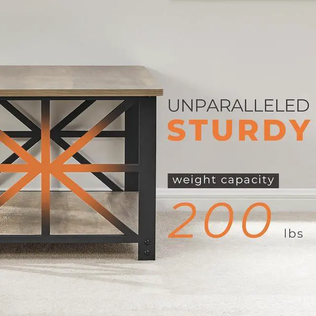 Alt view image 5 of 7 - GreenForest Coffee Table for Living Room with Round Corners Farmhouse Style Center Table with Storage Shelf 39 Inch Space Saving Easy Assembly Gray Wash