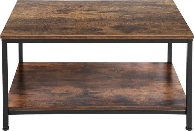 Alt view image 7 of 7 - SUPER DEAL 2-Tier Industrial Coffee Table with Storage Shelf for Small Apartment Living Room, Rectangle Wood and Stable Metal TV Stand Side End Table, Rustic Brown