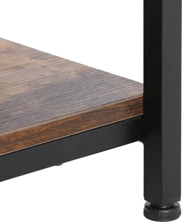 Alt view image 6 of 7 - SUPER DEAL 2-Tier Industrial Coffee Table with Storage Shelf for Small Apartment Living Room, Rectangle Wood and Stable Metal TV Stand Side End Table, Rustic Brown