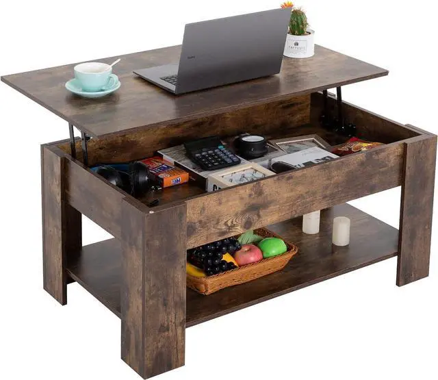 Main image of FDW Lift Top Coffee Table with Hidden Compartment and Storage Shelf Wooden Lift Tabletop for Home Living Room Reception Room Office,39.4",Brown