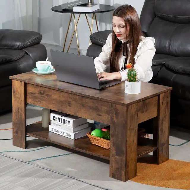 Alt view image 7 of 7 - FDW Lift Top Coffee Table with Hidden Compartment and Storage Shelf Wooden Lift Tabletop for Home Living Room Reception Room Office,39.4",Brown