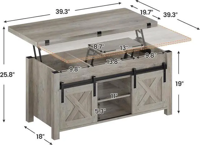 Alt view image 3 of 7 - SEDETA Lift Top Coffee Table, 4 in 1 Multi-Function Convertible Coffee Tables with Storage and Hidden Compartment, Farmhouse Coffee Table Converts to Dining Table for Living Room, Grey