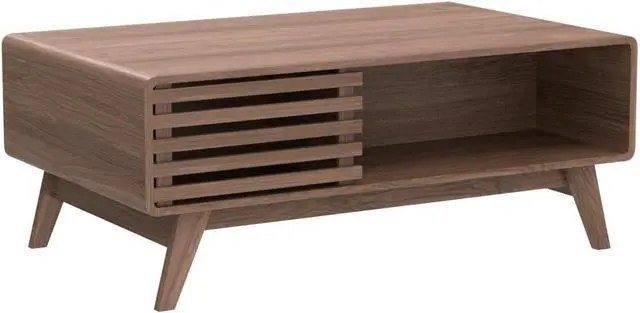 Alt view image 3 of 7 - mopio Ensley Coffee Table with Storage, Mid Century Modern, Farmhouse Wood Coffee Table for Living Room Fluted (Walnut)