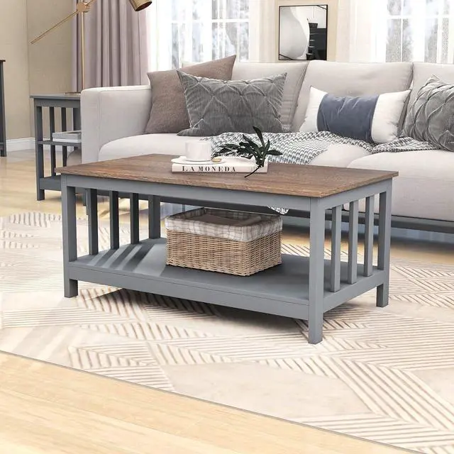 Main image of ChooChoo Coffee Table for Living Room, Grey Coffee Table with Shelf, 40 Inch