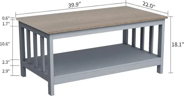 Alt view image 2 of 7 - ChooChoo Coffee Table for Living Room, Grey Coffee Table with Shelf, 40 Inch