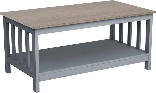 Alt view image 3 of 7 - ChooChoo Coffee Table for Living Room, Grey Coffee Table with Shelf, 40 Inch