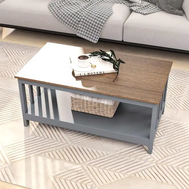 Alt view image 4 of 7 - ChooChoo Coffee Table for Living Room, Grey Coffee Table with Shelf, 40 Inch