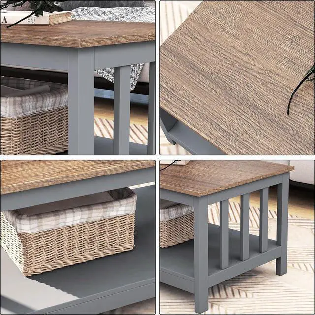 Alt view image 5 of 7 - ChooChoo Coffee Table for Living Room, Grey Coffee Table with Shelf, 40 Inch