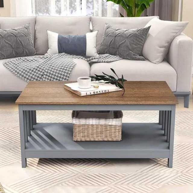 Alt view image 6 of 7 - ChooChoo Coffee Table for Living Room, Grey Coffee Table with Shelf, 40 Inch