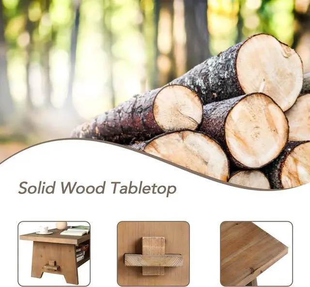 Alt view image 7 of 7 - Farmhouse Wood Coffee Table - 43.4 Mid Century Modern Wooden Coffee Tables for Living Room, Solid Firwood Tabletop Rectangle Coffee Table, Center Table for Living Room, Brown