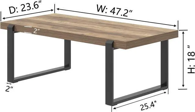 Alt view image 2 of 7 - FOLUBAN Rustic Coffee Table, Modern Wood and Metal Industrial Center Table for Living Room, 47 Inch Oak
