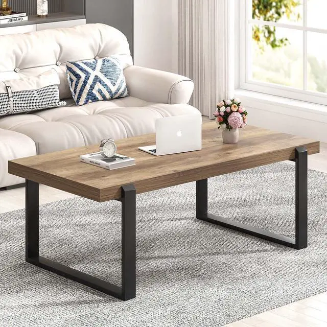 Main image of FOLUBAN Rustic Coffee Table, Modern Wood and Metal Industrial Center Table for Living Room, 47 Inch Oak