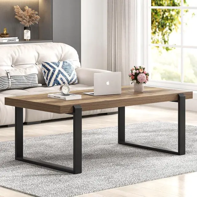 Alt view image 3 of 7 - FOLUBAN Rustic Coffee Table, Modern Wood and Metal Industrial Center Table for Living Room, 47 Inch Oak