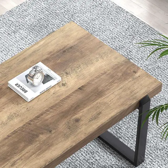 Alt view image 4 of 7 - FOLUBAN Rustic Coffee Table, Modern Wood and Metal Industrial Center Table for Living Room, 47 Inch Oak