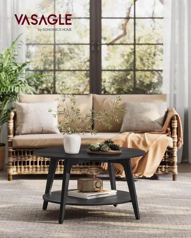 Alt view image 2 of 7 - VASAGLE Round Coffee Table, 2 Tier Coffee Table with Storage, for Living Room, 31.5 x 17.7 Inches, Easy to Assemble, Charcoal Gray ULCT243B22