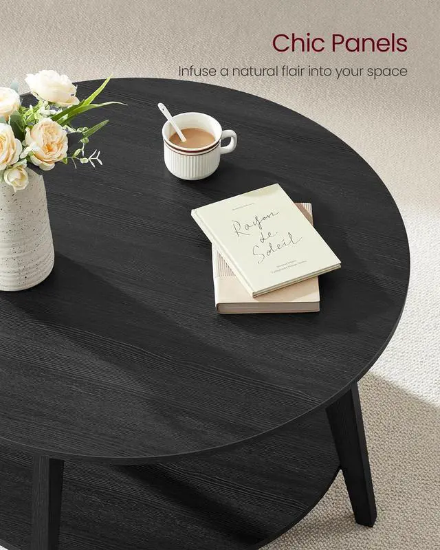 Alt view image 6 of 7 - VASAGLE Round Coffee Table, 2 Tier Coffee Table with Storage, for Living Room, 31.5 x 17.7 Inches, Easy to Assemble, Charcoal Gray ULCT243B22