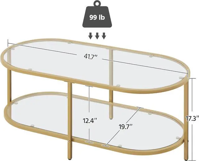 Alt view image 3 of 7 - Yaheetech 42" Oval Glass Coffee Table for Living Room, 2-Tier Center Table with Storage Shelf for Small Space, Office