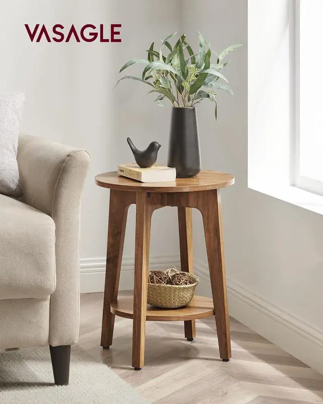 Alt view image 2 of 7 - VASAGLE Side Table, Small Round End Table with Lower Shelf, Nightstand for Small Spaces, Living Room, Bedroom, Rustic Walnut ULET283T41