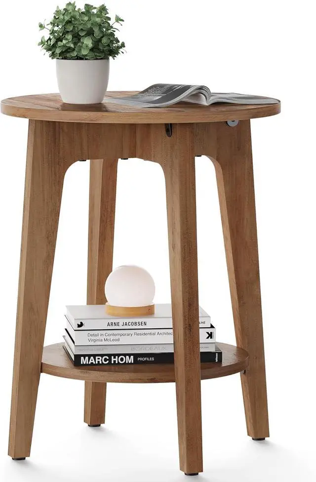 Main image of VASAGLE Side Table, Small Round End Table with Lower Shelf, Nightstand for Small Spaces, Living Room, Bedroom, Rustic Walnut ULET283T41