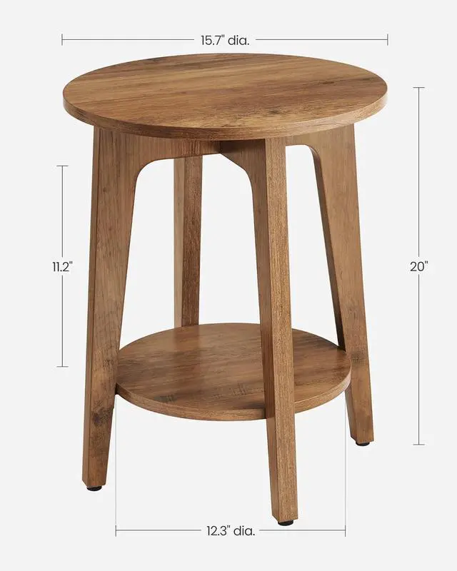 Alt view image 3 of 7 - VASAGLE Side Table, Small Round End Table with Lower Shelf, Nightstand for Small Spaces, Living Room, Bedroom, Rustic Walnut ULET283T41
