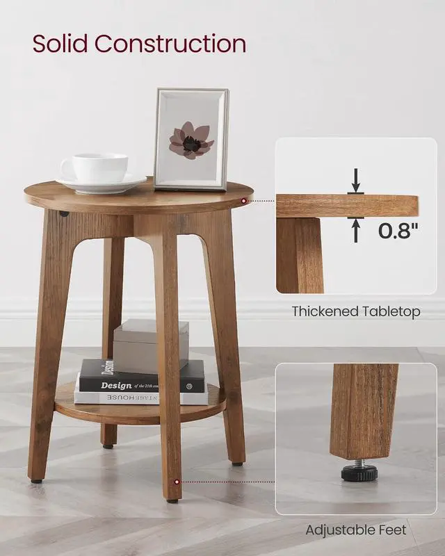 Alt view image 5 of 7 - VASAGLE Side Table, Small Round End Table with Lower Shelf, Nightstand for Small Spaces, Living Room, Bedroom, Rustic Walnut ULET283T41