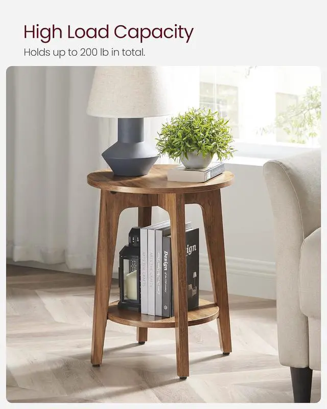 Alt view image 6 of 7 - VASAGLE Side Table, Small Round End Table with Lower Shelf, Nightstand for Small Spaces, Living Room, Bedroom, Rustic Walnut ULET283T41