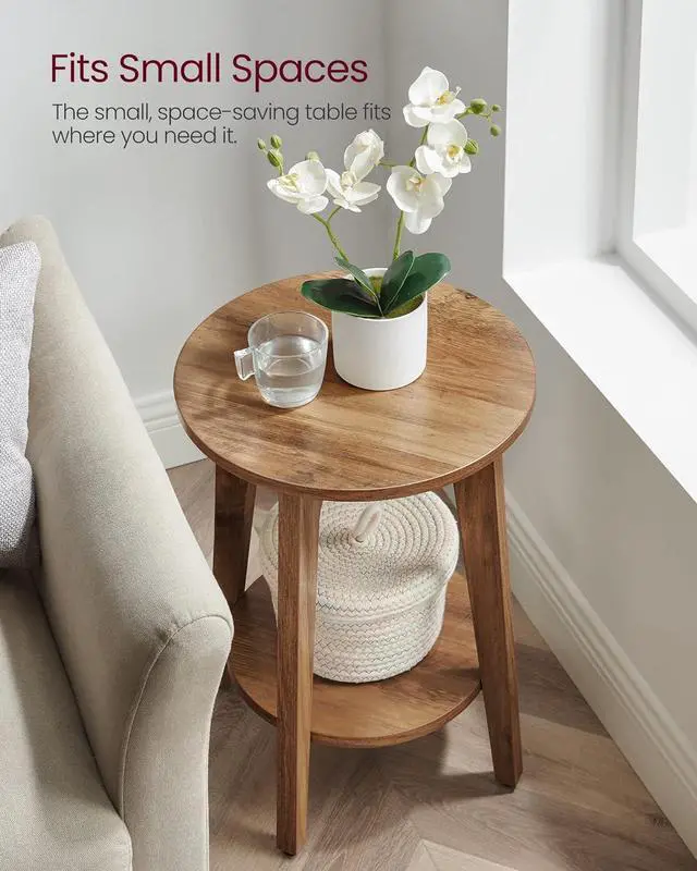 Alt view image 7 of 7 - VASAGLE Side Table, Small Round End Table with Lower Shelf, Nightstand for Small Spaces, Living Room, Bedroom, Rustic Walnut ULET283T41
