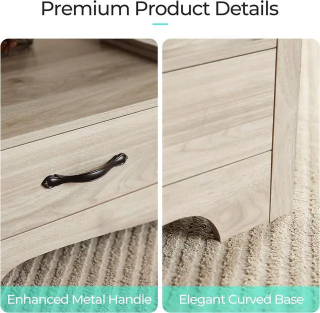 Alt view image 5 of 7 - LINSY HOME Farmhouse Coffee Table with Storage, Wood Coffee Table for Living Room, Open Display Area and Storage Drawers with Metal Handles, Chic Style with Curved Base. Oak and Brown