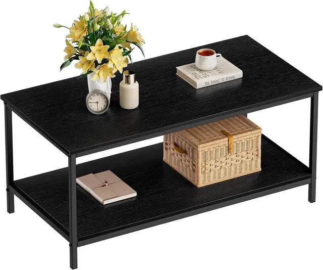 Main image of SAYGOER Black Coffee Table for Living Room Modern Rectangle 2-Tier Coffee Tables with Storage Industrial Wood Center Table for Large or Small Spaces Apartment Home Office, All Black