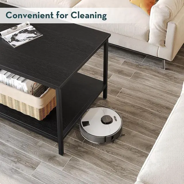 Alt view image 5 of 6 - SAYGOER Black Coffee Table for Living Room Modern Rectangle 2-Tier Coffee Tables with Storage Industrial Wood Center Table for Large or Small Spaces Apartment Home Office, All Black