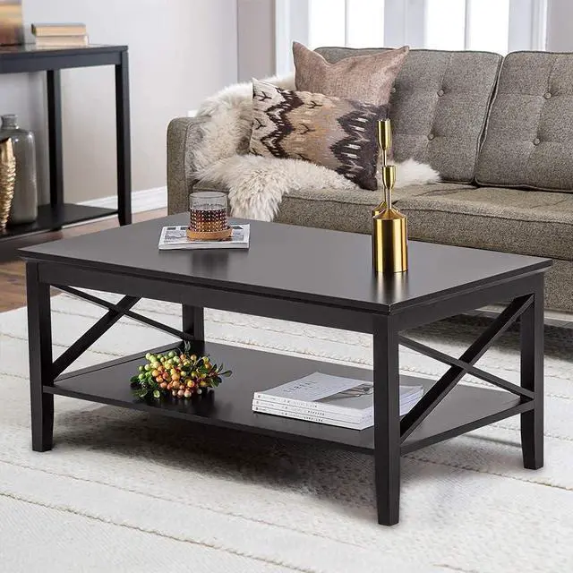 Main image of ChooChoo Oxford Coffee Table with Thicker Legs, Black Wood Coffee Table with Storage for Living Room