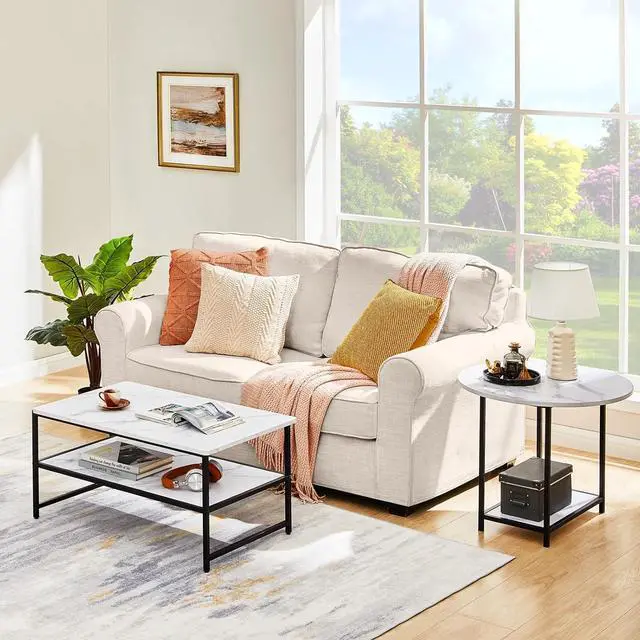 Alt view image 6 of 7 - WOHOMO Coffee Table, White Modern Coffee Tables for Living Room, Detachable 2 Small Coffee Tables, Faux White Marble