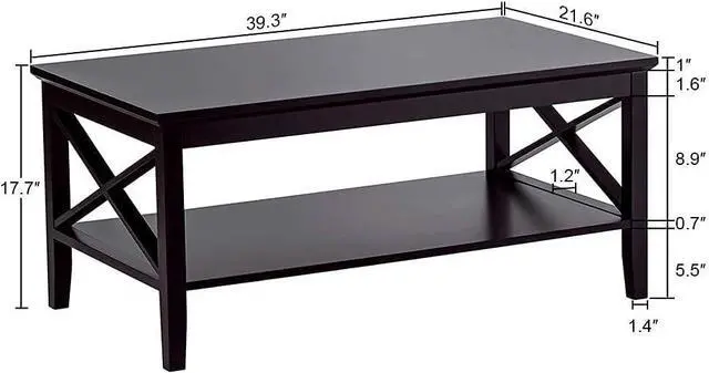 Alt view image 2 of 7 - ChooChoo Oxford Coffee Table with Thicker Legs, Black Wood Coffee Table with Storage for Living Room