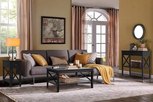 Alt view image 3 of 7 - ChooChoo Oxford Coffee Table with Thicker Legs, Black Wood Coffee Table with Storage for Living Room