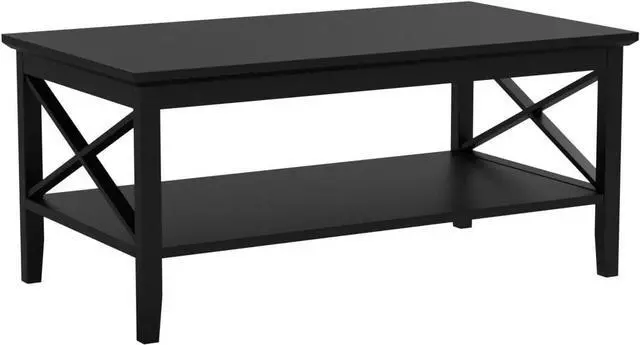 Alt view image 5 of 7 - ChooChoo Oxford Coffee Table with Thicker Legs, Black Wood Coffee Table with Storage for Living Room