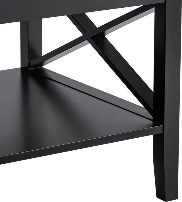 Alt view image 6 of 7 - ChooChoo Oxford Coffee Table with Thicker Legs, Black Wood Coffee Table with Storage for Living Room