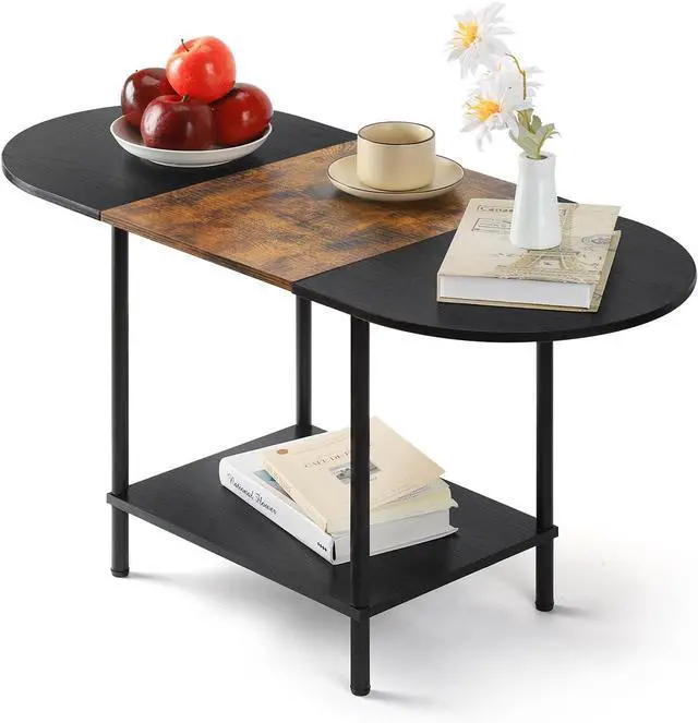 Alt view image 3 of 7 - Coffee Tables for Living Room,2-Tier Small Oval Center Table Industrial Modern Style Coffee Tables with Storage Shelf and Wood Tabletop for Small Space,Home Office,Brown & Black