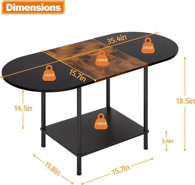 Alt view image 2 of 7 - Coffee Tables for Living Room,2-Tier Small Oval Center Table Industrial Modern Style Coffee Tables with Storage Shelf and Wood Tabletop for Small Space,Home Office,Brown & Black
