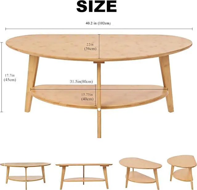 Alt view image 2 of 6 - Mid Century Modern Coffee Table with Storage Shelf, Oval Coffee Tables for Living Room Bedroom, FSC Certifiled 100% Solid Wood Coffee Table Round Circle Center Table
