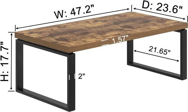 Alt view image 2 of 7 - EXCEFUR Modern Coffee Table, Industrial Wood and Metal Center Table for Living Room, Rectangle Cocktail Tea Table for Home Office, Rustic Brown, 47 Inch