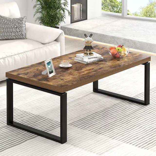 Alt view image 3 of 7 - EXCEFUR Modern Coffee Table, Industrial Wood and Metal Center Table for Living Room, Rectangle Cocktail Tea Table for Home Office, Rustic Brown, 47 Inch