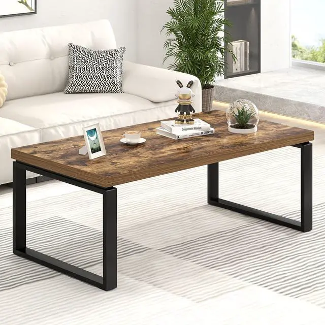 Main image of EXCEFUR Modern Coffee Table, Industrial Wood and Metal Center Table for Living Room, Rectangle Cocktail Tea Table for Home Office, Rustic Brown, 47 Inch